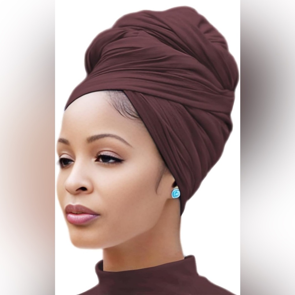 Coffee Stretch Turban African Head Wraps Scarf Soft Hijab for Locks